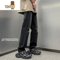 YANXU黄泥染高街破洞牛仔裤男美式复古oversize潮牌直筒宽松裤子夏薄款