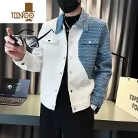 YANXU牛仔拼接外套男潮牌感新款休闲夹克男翻领春装轻熟风上衣