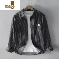 YANXU日系韩版潮流男士条纹休闲衬衫棉麻时尚百搭衬衣学生帅气上衣外套