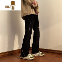 YANXU欧美高街vibe风裤子男小众设计感微喇工装机能口袋拉链炸街牛仔裤