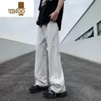 YANXU黑色微喇叭牛仔裤男美式潮流拖地裤高街长裤vibe风解构裤子