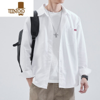 YANXU春季新款日系潮流长袖衬衫男纯色翻领痞帅宽松大码休闲外套