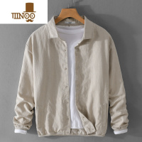 YANXU复古棉麻休闲夹克男新款中式纯色透气苎麻外套翻领亚麻帅气