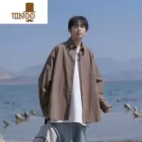 YANXU日系cityboy卡其色衬衫男长袖感痞帅夏季薄款防晒衬衣外套男