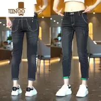 YANXU夏季修身小脚牛仔裤男款潮牌水洗印花休闲裤子男士时尚百搭九分裤