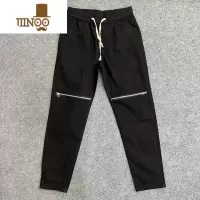 YANXU网红同款膝盖拉链抽绳牛仔裤水洗高街男休闲裤百搭修身直筒九分裤
