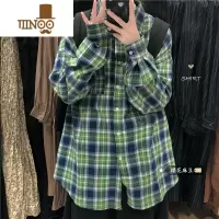YANXU日系vintage复古慵懒风格子衬衫男女宽松休闲百搭夏季防晒衣衬衣