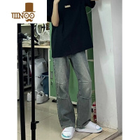 YANXU美式高街cleanfit做旧水洗牛仔裤男夏季潮牌vibe风宽松简约直筒裤