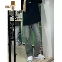 YANXU美式高街cleanfit做旧水洗牛仔裤男夏季潮牌vibe风宽松简约直筒裤