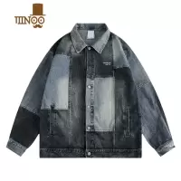 YANXU感撞色水洗做旧牛仔外套潮牌美式hiphop休闲宽松翻领夹克