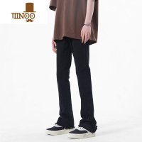 YANXUcleanfit美式毛边牛仔裤男夏季高街vibe潮牌黑色弹力直筒微喇裤子
