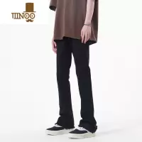 YANXUcleanfit美式毛边牛仔裤男夏季高街vibe潮牌黑色弹力直筒微喇裤子