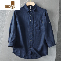 YANXU舒适/凉爽/ 夏季100亚麻七分袖休闲衬衣男日系百搭时尚衬衫潮