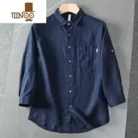 YANXU舒适/凉爽/ 夏季100亚麻七分袖休闲衬衣男日系百搭时尚衬衫潮