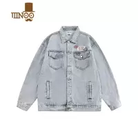 YANXU新款日系复古徽章牛仔外套男潮牌美式街头青年休闲夹克上衣
