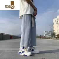 YANXU牛仔裤男九分裤浅色休闲直筒裤2023秋季新款潮牌男款美式高街裤子