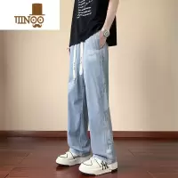 YANXU夏季薄款牛仔裤男初中高中学生宽松直筒长裤潮流大童夏天休闲裤子