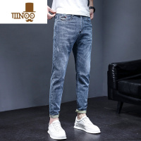YANXU夏季薄款牛仔裤男士潮牌修身小脚九分裤弹力直筒休闲长裤子男