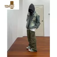 YANXU美式高街黄泥做旧水洗口袋可拆卸牛仔夹克男女同款复古百搭外套男