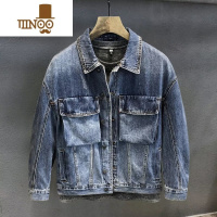 YANXU美式经典牛仔外套男2023年秋季新款复古做旧水洗立体袋工装夹克男