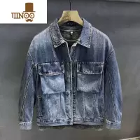 YANXU美式经典牛仔外套男2023年秋季新款复古做旧水洗立体袋工装夹克男