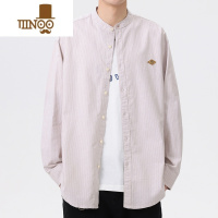 YANXU中式立领衬衫男长袖日系复古设计师款个性条纹衬衣外套男