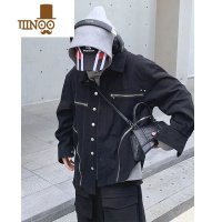 YANXU美式高街vibe风牛仔外套男潮牌机能多拉链口袋夹克休闲情侣宽松女