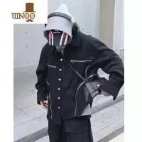 YANXU美式高街vibe风牛仔外套男潮牌机能多拉链口袋夹克休闲情侣宽松女