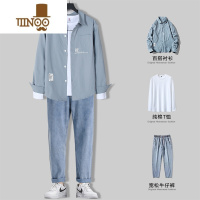 YANXU2023秋季新款男士衬衫日系休闲套装潮流男装一套搭配帅气衣服