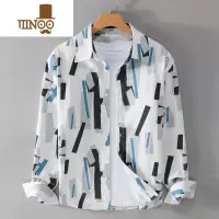 YANXU设计感衬衫男长袖潮流个性雅痞上衣服日系潮牌印花衬衣外套