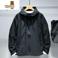 YANXU纯色简约秋季冲锋衣男新款连帽宽松休闲男外套百搭潮流时尚夹克潮