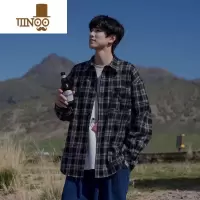 YANXU格子长袖衬衫男款青少年休闲衬衣痞帅感日系cityboy外套