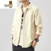 YANXU衬衫外套男士日系卡其色简约长袖衬衣寸初秋休闲口袋尖领工装