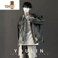 YANXU美式复古做旧牛仔外套男款痞帅感cleanfit水洗工装夹克牛仔衣