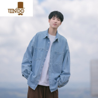 YANXU长袖牛仔衬衫男款夏季潮in高街cleanfit衬衣夹克日系复古外套