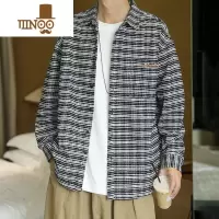 YANXU格子衬衫男潮牌新款休闲长袖外套日系复古宽松高街工装上衣