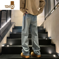 YANXU痞帅牛仔裤男士高街美式秋季新款直筒拖地水洗做旧男生长裤子百搭