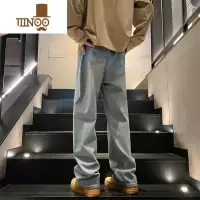 YANXU痞帅牛仔裤男士高街美式秋季新款直筒拖地水洗做旧男生长裤子百搭
