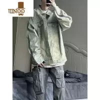 YANXU水洗黄泥牛仔外套男拉链美式潮牌设计感情侣复古牛仔工装夹克