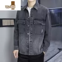 YANXU牛仔外套男士灰色上衣2023年新款潮牌休闲夹克男装长袖衬衫