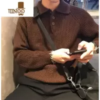 YANXU港风日系翻领长袖针织衫男士2023新款宽松休闲薄款毛衣套头