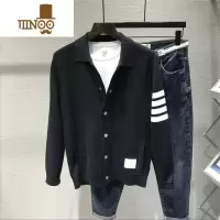 YANXU2023新款外套男韩版修身夹克青年翻领百搭针织秋装毛衣上衣