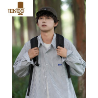 YANXU日系条纹长袖衬衫男士新款青少年潮牌复古宽松学生衬衣外套