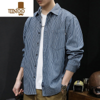 YANXU日系潮牌牛仔衬衫男长袖2023新款休闲蓝色条纹工装衬衣外套