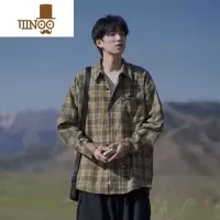 YANXU日系简约格子长袖衬衫男2023款宽松百搭情侣外套休闲衬衣