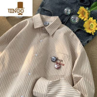 YANXU条纹衬衫男秋季日系复古宽松百搭长袖衬衣潮流百搭青少年休闲外套