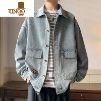 YANXU工装牛仔外套男士2023新款港风潮牌休闲宽松青少年男生夹克