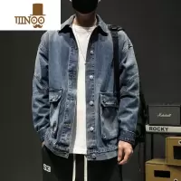 YANXU秋季新款牛仔工装翻领夹克男士百搭宽松潮流休闲外套长袖百搭上衣