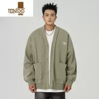 YANXU开衫毛衣男美式复古感V领纯色针织衫情侣款宽松百搭外套