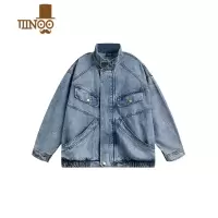 YANXU美式高街复古vineag重工洗水牛仔外套男复古拼接宽松休闲百搭夹克